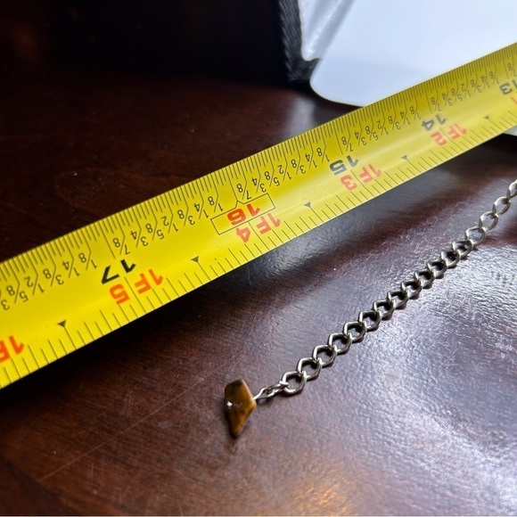 Genuine Tiger's Eye Genuine Stone Beaded Necklace with Silver Tone Spacers 17" - Picture 10 of 11